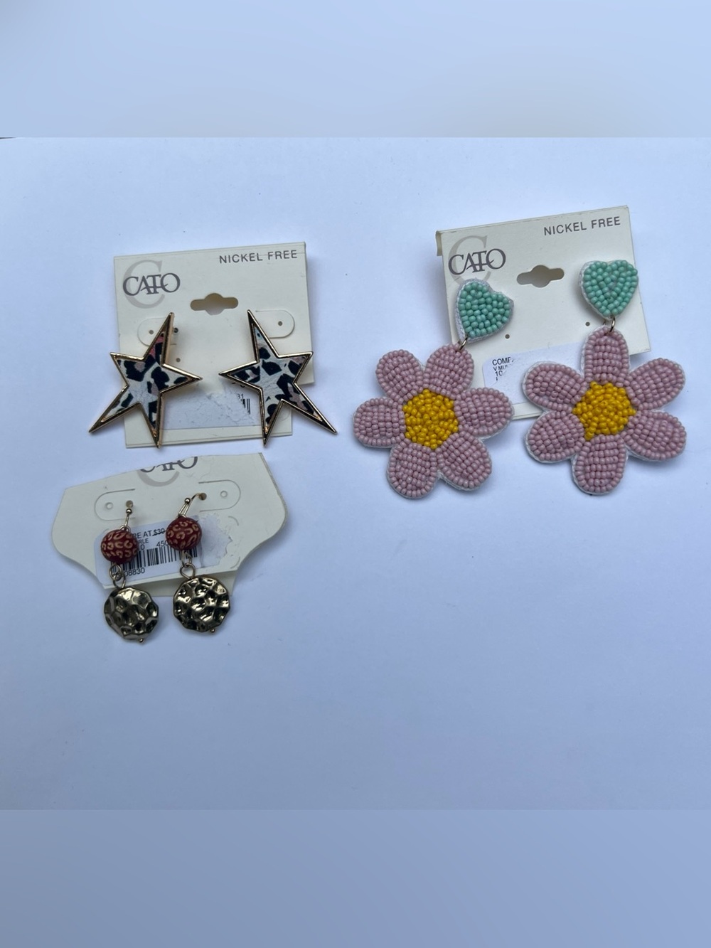 Cato Earrings Women’s Lot 3 Pairs Nickel Free, Feminine Maximalist Chic Glam